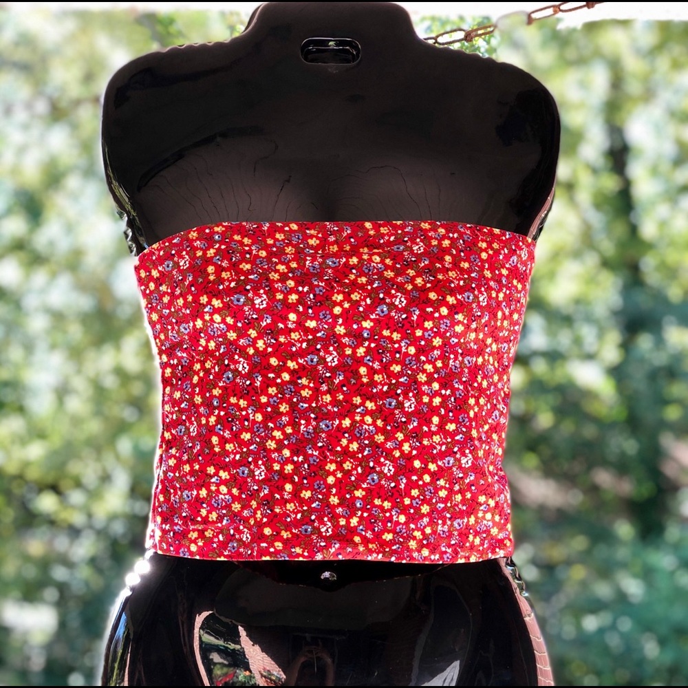 SOLD Red Floral Cropped Tube Top
